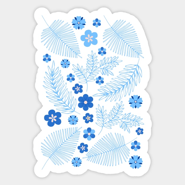 Light Blue leaves and flowers pattern Sticker by PedaDesign